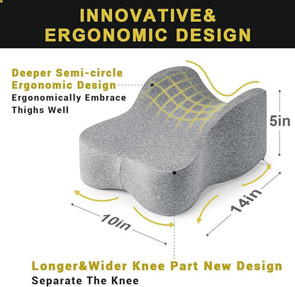 Long Knee Pillow for Side Sleeper Fully Support Thighs and Knees for Sciatica, Back, HIPS, Knees, Joints Pain Relief - Leg Pillow for Side Sleeping Between Legs Aligns Spine- Pure Gray