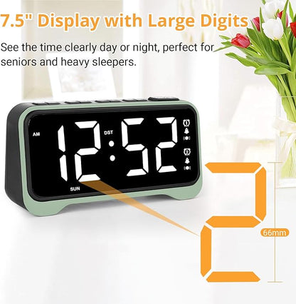 Loud Alarm Clock for Heavy Sleepers Adults, Vibrating Alarm Clock for Teens/Deaf, 7.5" Bright Clear Digital Screen, Adjustable Brightness with Night Light, 3 Levels Bed Shaker Under Pillow, Dual Alarm