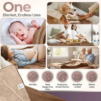 Sacred Weapon Waterproof Blanket for Bed – Mini Sherpa & Fleece Throw – Waterproof Blanket for Couch Cover & Mattress Protector, Absorbent, Washable, Spill Proof – Travel Blankets (Beige, 40x45)