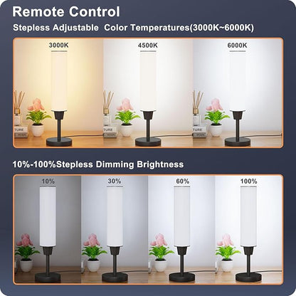 Table Lamp with Remote，Bedside Lamps for Night Stands, Nightstand Lamp with Adjustable Brightness (10%-100%) and Color Temperature (3000k-6000k),Small Lamp for Bedroom Living Room Office (black)