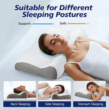 Memory Foam Bed Pillow for Sleeping, Ergonomic Cervical Neck Support Orthopedic Contour Pillow for Side Back Stomach Sleeper, Neck and Shoulder Pain Relief Anti Snoring Pillow (Firm, 1)