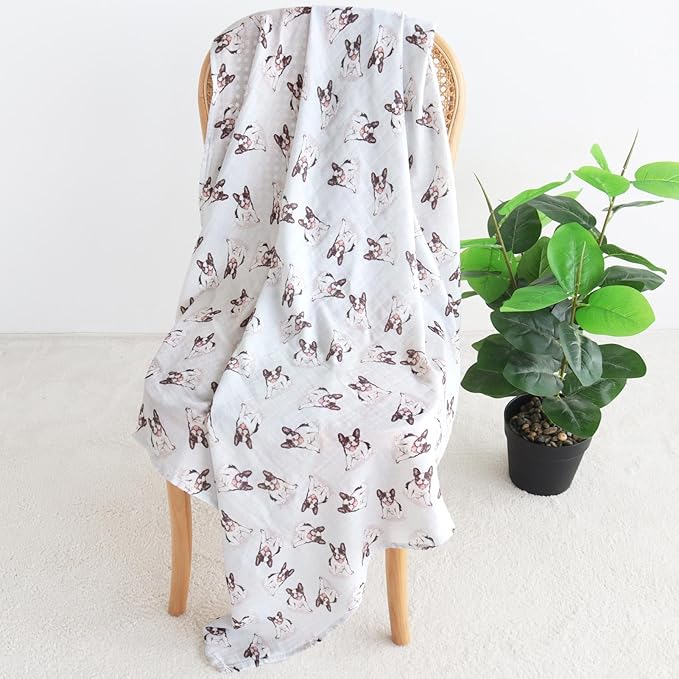 LifeTree Baby Swaddle Blankets Dog, Muslin Swaddle Blankets Boys Girls Swaddling Wrap Receiving Blanket for Newborn, 70% Viscose from Bamboo and 30% Cotton, Large 47" x 47", French Bulldog