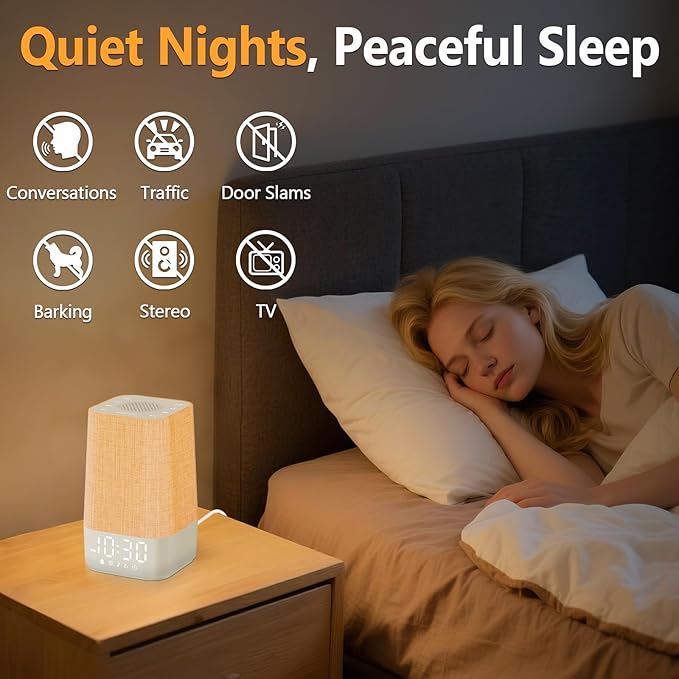 White Noise Sound Machine: 30 Soothing Sounds, Sunrise Alarm Clock for Gentle Wake Up, Adjustable Volume & Night Light, Timer - Easy to Sleep, Relax, Focus