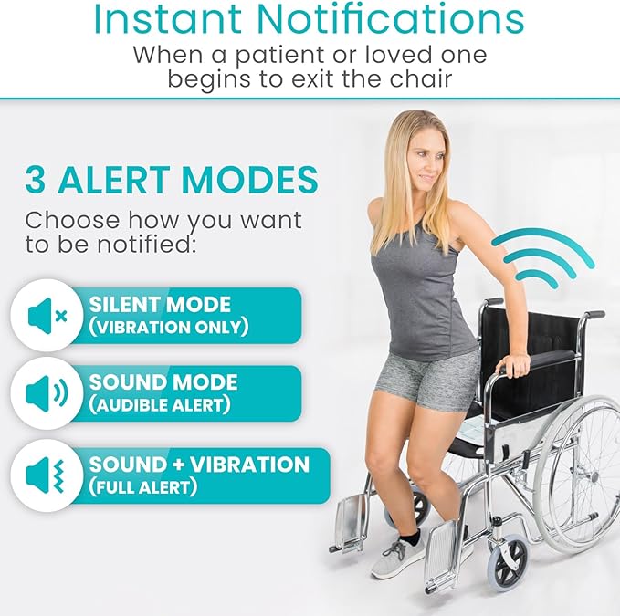 Vive Wireless Chair Alarm - Wheelchair Motion Sensor Kit for Elderly Dementia Patients - Weight Movement Pressure Pad Detector - Automatic Health Alert System for Mat Elderly