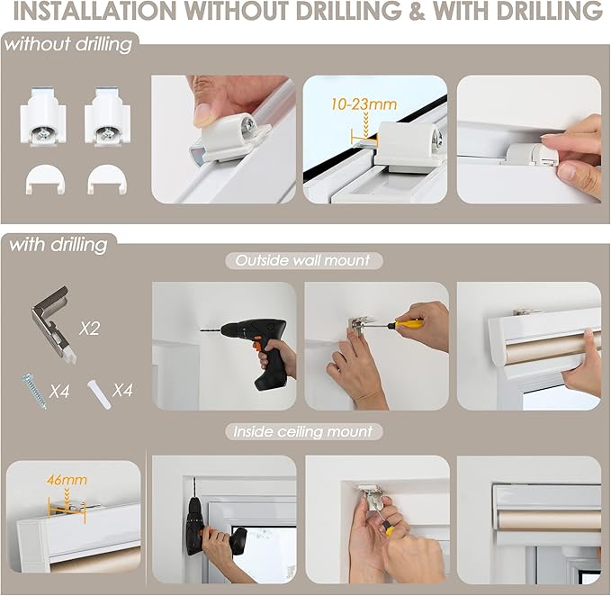 Allesin Motorized Roller Shade Blinds Compatible with Alexa for Window, Blackout Smart Shades Cordless with Remote Control, Electric Automated Blinds, Customized Size, Lithium Battery Motor(Camel)