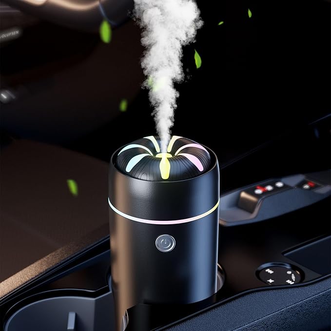 Car Humidifier Diffuser - Smart Cool Mist Air Freshener for Essential Oils - USB for Car, Home, Office, Bedroom (Black)