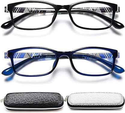 EYEURL 2-Pack Reading Glasses Blue Light Blocking Readers for Women-TR90 Lightweight Computer Reading Glasses Stylish Rectangular Frames Eyeglasses,0.0
