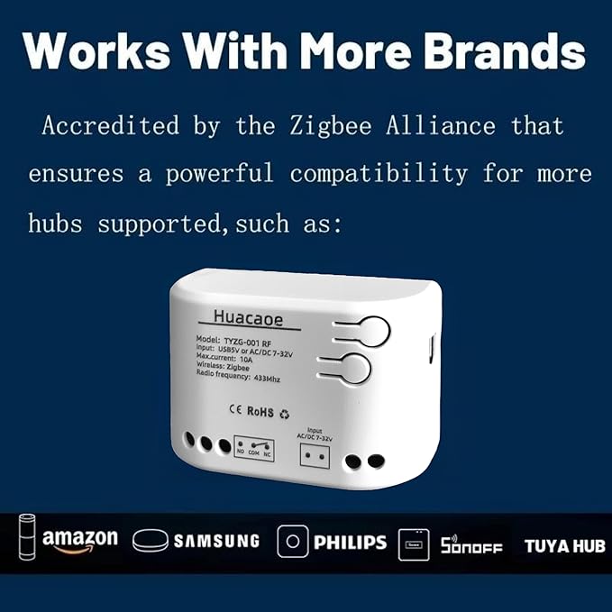Smart Relay Module,Zigbee WiFi Wireless Garage Door Opener,1CH DC 7-32V/USB 5V Remote Control,Dry Contact Momentry Switch,Compatible with Alexa and Google Home