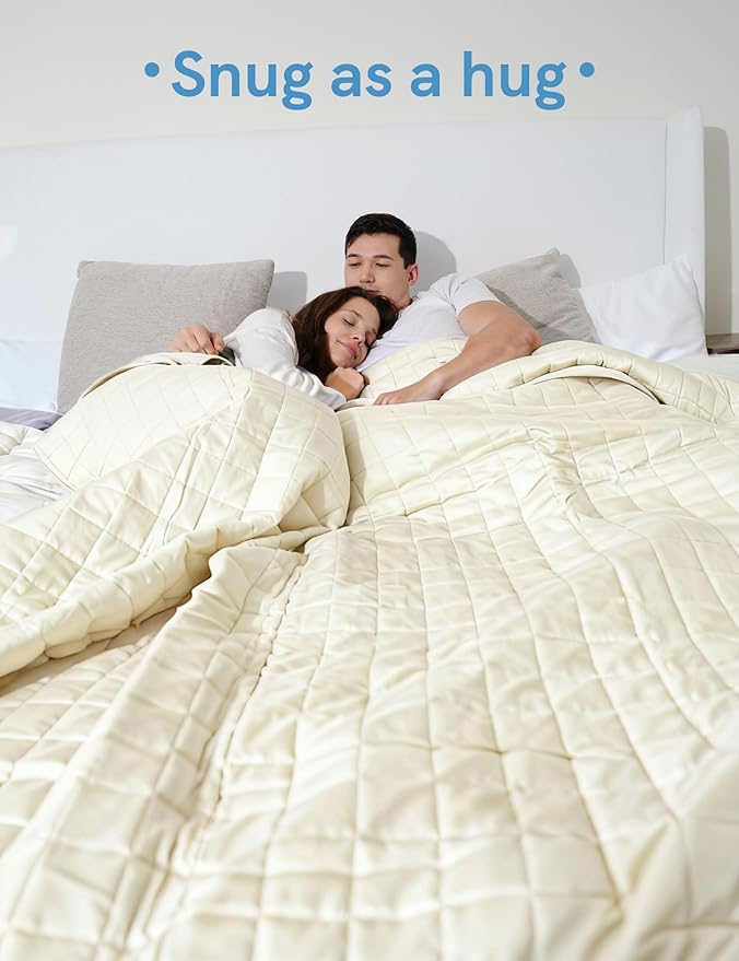 YnM King Size Cooling Weighted Blanket for Adults (88x104 Inches, 25 Pounds, Champagne Beige), Perfect for Hot Sleepers with Cooling Rayon, Heavy Bed Blanket for Couple on Queen or King Bed