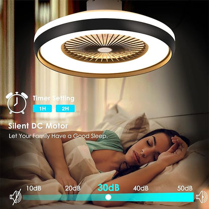 24" Bladeless Ceiling Fan with Light Remote, Smart LED Ceiling Fans with App Control, Modern Low Profile Dimmable Light Ceiling Fan for Bedroom Living Room Black