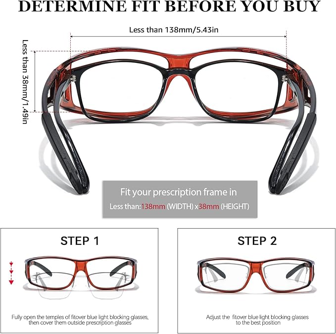 LVIOE Fit Over Blue Light Blocking Glasses and Computer Eyewear- Wear Over Prescription Glasses/Reading Glasses/RX Glasses