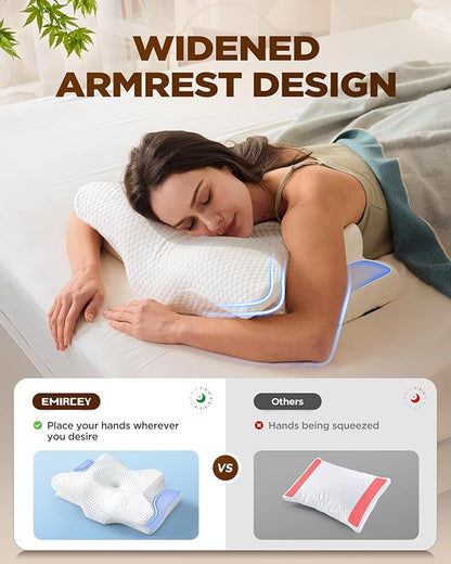 Emircey Clinical-Level Relief Cervical Neck Pillow for Sleeping, Ergonomic for Back Stomach Sleepers, Orthopedic Contour Memory Foam Pillow for Side Sleepers,Cooling Pillow for Neck Relief, White,King