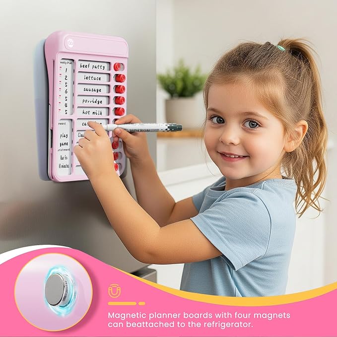 Magnetic Chore Chart for Kids, ADHD Tools to Do List Check List Chart Board Routine Chart, Visual Schedule for Fridge, Home with 10 Sliders and Magnetic Marker - (Blue+Pink)