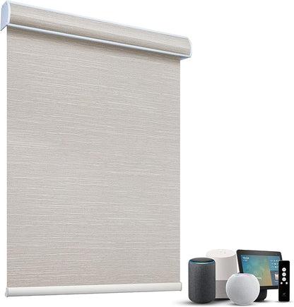 SmartWings Motorized Light Filtering Shades, 70% Blackout, Custom Size, Rechargeable Battery, Works with Matter/Apple HomeKit, Alexa, Thread/Zigbee, Remote Optional, 70% Essential Cream