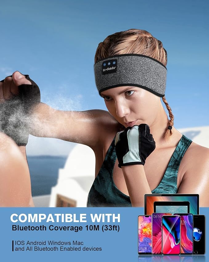LC-dolida Sleep Headphones Wireless Bluetooth Headband Headphones for Sleeping Music Band Cozy Sleep Mask with Thin HD Stereo Speakers Perfect for Side Sleepers, Sport,Travel Best Gifts for Men Women