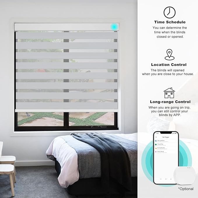 Changshade Smart Motorized Zebra Blinds Remote Control for Indoor Door Windows Blackout, Room Darkening Custom Size Shades Electric Power Automatic Work with Alexa, Google Home, Apple Homekit, Grey
