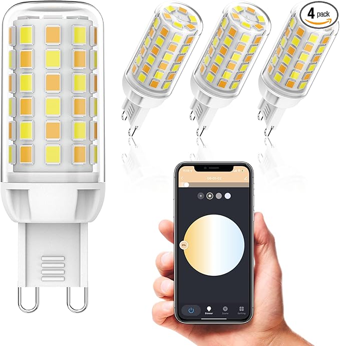 YUIIP Smart Dimmable LED Light Bulb, 4W G9, Replacement 40W Halogen, Wi-Fi & Voice Control, 400Lm, 2700K-6000K, 4 Pack
