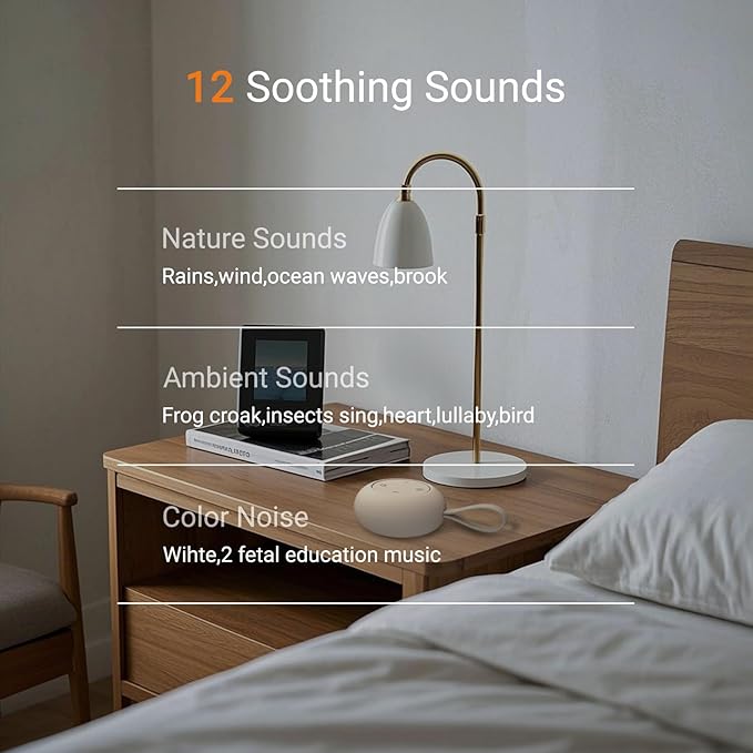 Portable Baby Sound Machine [White Noise for Babies Kids Adults][Timer Function][12 Soothing Sounds][Sleep Boombox] 15 Hours Battery Life, Travel,Registry,Gifts,Shower,Clips on Baby Stroller