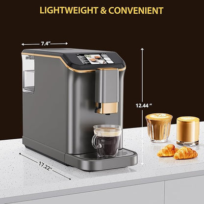 Espresso Maker With Milk Frother - Fully Automatic, 4-Beverage Options, Built-In Grinder, Intuitive Touch Display, and Sleek Gunmetal Finish
