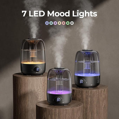 Homvana Humidifiers for Bedroom Diffusers - Top Fill 4L Cool Mist Humidifier Large Room, 40H Runtime Diffusers for Home, Air Humidifier for Plants, Baby Nursery, Essential Oil Diffusers (Black)