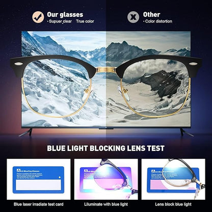 Blue Light Blocking Glasses Vintage Half Frame UV Clear Lens Anti Eyestrain Computer Gaming Glasses for Women Men(P62)