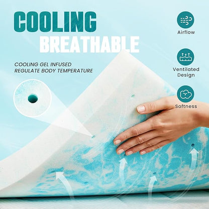 NEWBULIG Mattress Toppers Memory Foam Twin, 4 Inch Thick Bed Topper Pad Cooling Gel Infused Soft Comfy Padding Breathable for Sleeper Sofa Couch RV Camper, CertiPUR-US Certified