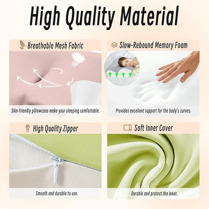 Ornatera Pillow, Restrelief Premium Ergonomic Pillow, Cleshy Ergonomic Pillow Silk Pillowcase, Memory Foam Ergonomic Pillows for Sleeping, Adjustable Cervical Pillow Cozy Sleeping(Pink)