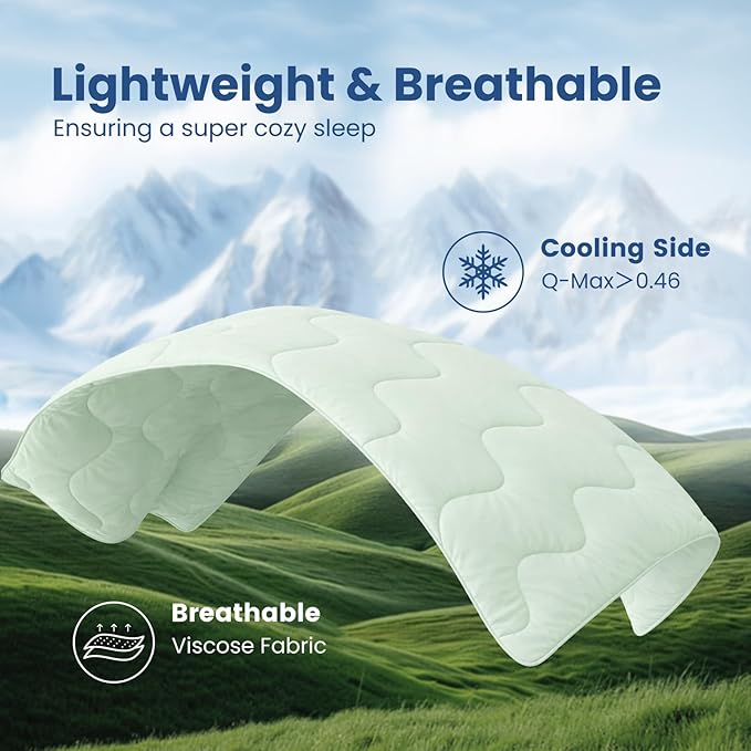 Cozy Bliss x Sorona® Viscose Natural Fiber Cooling Comforter Queen Size, Reversible Silky Smooth Cooling Blanket with Q-Max＞0.45 for Hot Sleepers & Night Sweats, Mint Green, 90"x90"