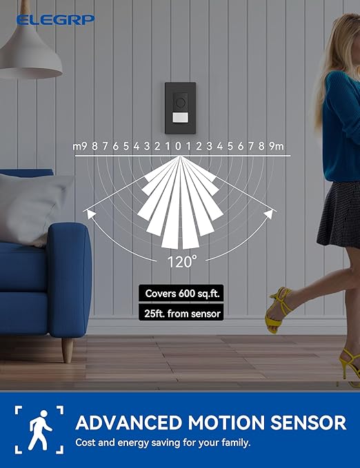 ELEGRP Smart Motion Sensor Switch, 2.4GHz Wi-Fi Single Pole Light Switch Works with Alexa & Google Assistant, APP Remote Control, Neutral Wire Required, UL Certified, No Hub Required (Black, 2 Pack)