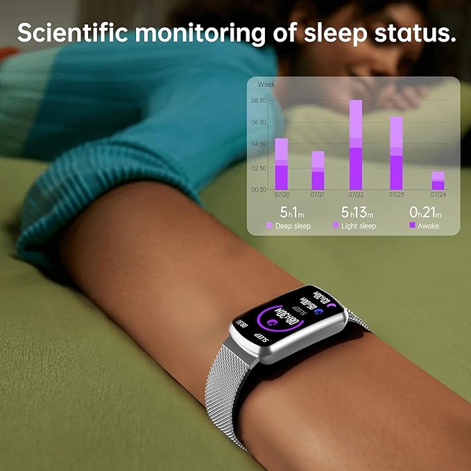 Health Fitness Tracker with 24/7 Heart Rate, Smart Watch with Blood Pressure and Blood Oxygen Monitor, Bulit-in 120+ Sport Mode, Sleep Tracking Waterproof Activity Tracker for Women Men (Metal Silver)