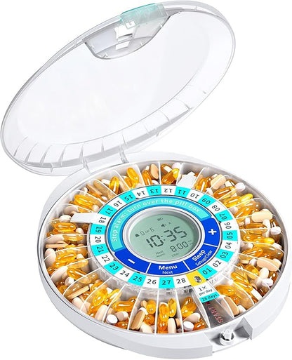 Daviky Automatic Pill Dispenser for Elderly with Alarm, 28-Day Electronic Locked Pill Box, Sound & Light Reminders for Medication, Vitamins, and Supplements