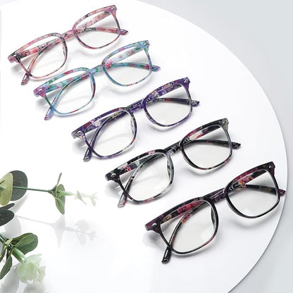 5 Pack Reading Glasses Blue Light Blocking for Women,Computer Readers with Spring Hinge