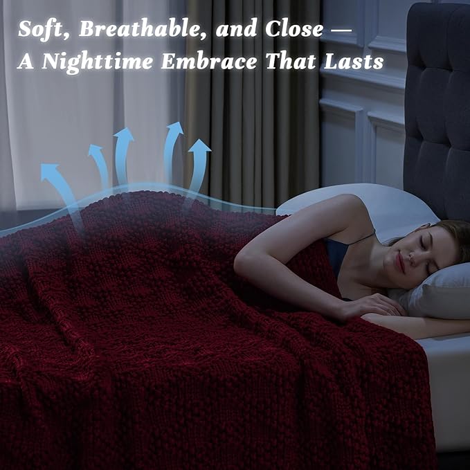 Knitted Weighted Blanket for Adult, Chunky Knit Weighted Throw for Sleep 80"*87" 20lbs, Cooling Breathable Machine Washable Heavy Blanket for Room Decor (Red, King)