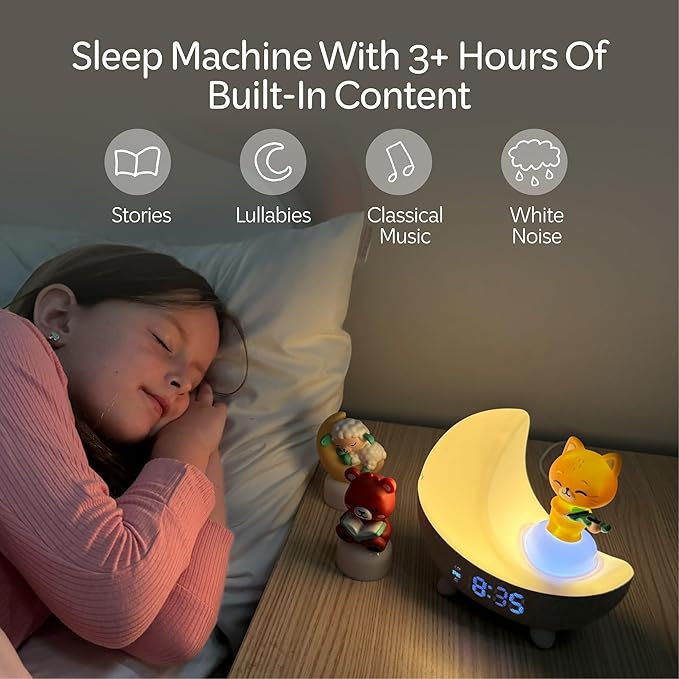 Move2Play, Dozi Sound Machine | Cute Sleep Toy + Sound Machine | 3+ Hrs Thoughtfully Made Bedtime Content | Moonlight Night Light with Changing Colors | Gentle OK-to-Wake Wake-Up