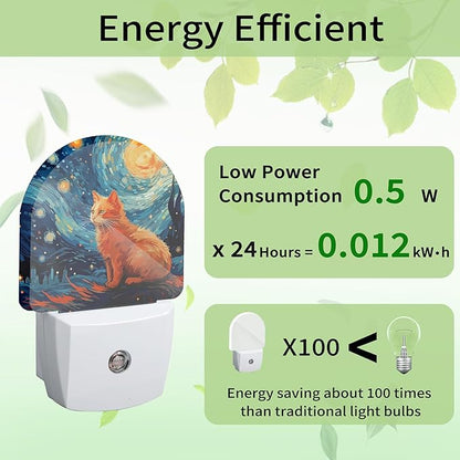 Starry Night Cat Night Light, Night Light Plug into Wall with Dusk to Dawn Sensor, LED Lamp Energy Saving Lights for Men Women Boys Girls,Lamp for Bedroom Bathroom Hallway
