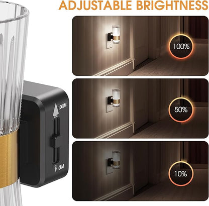 Night Lights Plug into Wall, Home Decor, Decorative Night Light with Dusk to Dawn Light Sensor, Daylight White 5000K, 0-100LM Adjustable Brightness, Unique Design for Use in Bedroom, Hallways, 2 Pack