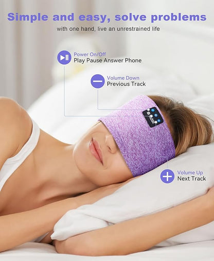 LOVE EYE Sleep Headphones Wireless Headband Headphones Bluetooth 5.4 for Side Sleeper Bluetooth Headband Earphones for Sports for tech Gadgets Gifts (Lavender Purple)