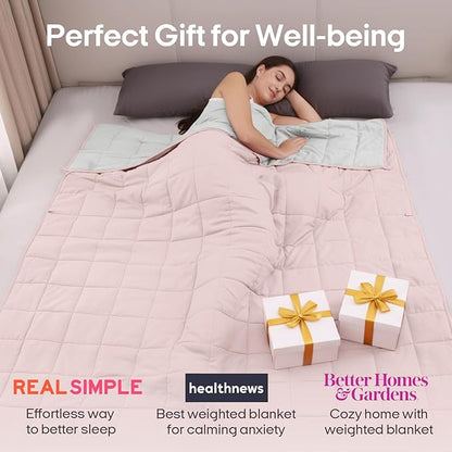 ZonLi Weighted Blanket for Adults(60"x80",15lbs, Pink/Light Grey) Queen Size High Breathability Cooling Heavy Blanket, Soft Material with Premium Glass Beads,All-Season.