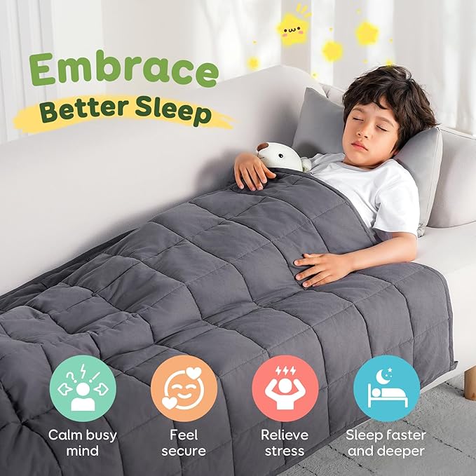 Sivio Weighted Blanket 100% Cotton, 5 lbs 36"x48" Small Heavy Throw, Cooling Summer Lap Blankets for Calming, Travel, Sleep, Breathable Soft with Glass Beads, Machine Washable, Dark Grey