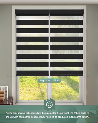 Yoolax Motorized Zebra Blinds Works with Alexa, Motorized Blinds with Remote Custom Size, Privacy Electric Zebra Shades for Windows (95% Shading Luxury Black)