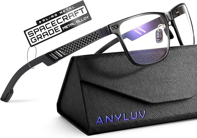 Blue Light Glasses Men Premium Mens Gaming Computer Glasses Clear Lens with Al-Mg Frame Anti Blue Ray Screen Blocker