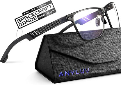 Blue Light Glasses Men Premium Mens Gaming Computer Glasses Clear Lens with Al-Mg Frame Anti Blue Ray Screen Blocker