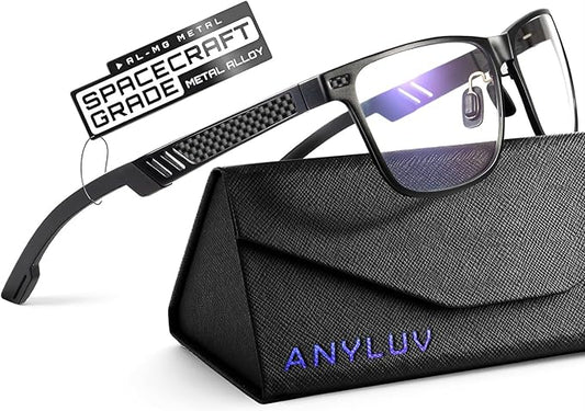 Blue Light Glasses Men Premium Mens Gaming Computer Glasses Clear Lens with Al-Mg Frame Anti Blue Ray Screen Blocker