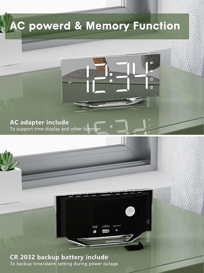 Extra Loud Vibrating Alarm Clock with Bed Shaker for Deep Sleepers Adult Hearing impaired Deaf, Dual Alarms Digital Clock for Bedroom,8.7'' Large Mirror LED Display,USB Charger,Battery Backup,Dimmable