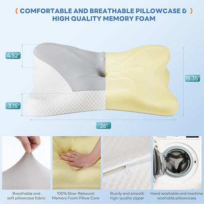 Sweetcrispy Cervical Pillow for Neck and Shoulder - Ergonomic Memory Foam Pillows, Contour Side Sleeper for Adults, Cooling Orthopedic Neck Support for Back Stomach Sleepers, King Size, Grey