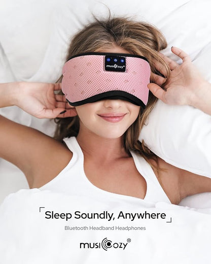 MUSICOZY Bluetooth Sleep Headphones for Side Sleepers, Wireless Headphones with Ultra-Thin Speakers in Comfortable Eye Headphone for Sleeping, Travel, Workout(Mesh Pink)