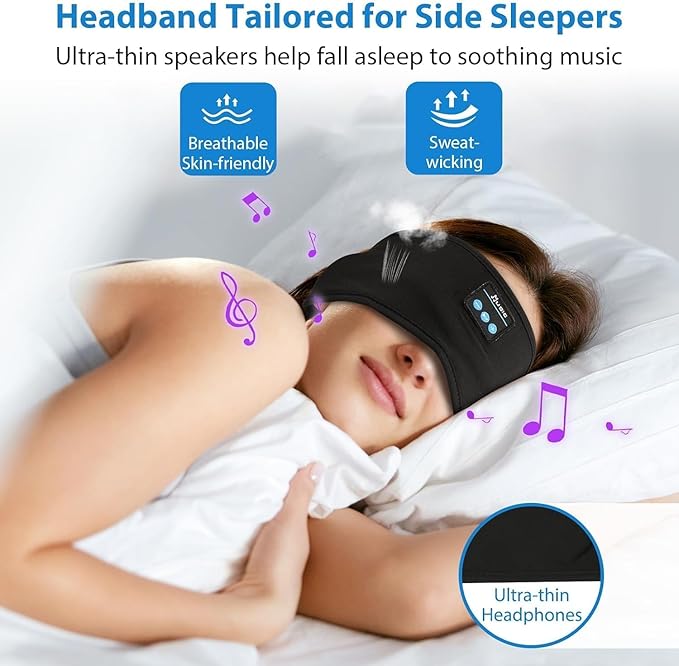 2-Pack Adjustable Headband Headphones, Sleeping Headphones, Bluetooth Headband with Thin Speakers Mic for Men Women, Yoga, Running, Workout, Travel