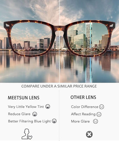 MEETSUN Blue Light Blocking Glasses, Anti Eye Strain Headache (Sleep Better),Computer Reading Glasses UV400 Transparent Lens (Black+Leopard+Tortoise, 53)
