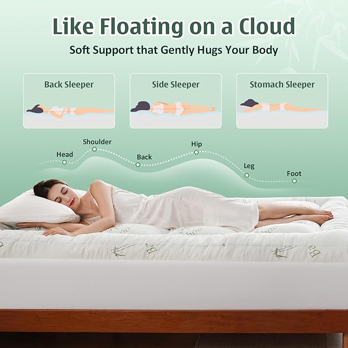 DOWNCOOL 3 Inch Twin Mattress Topper – Cooling Memory Foam Mattress Topper for Back Pain Relief, Breathable Bamboo Viscose Air Layer, 1700 GSM Fill, Deep Pocket Fits 8–21 Inch