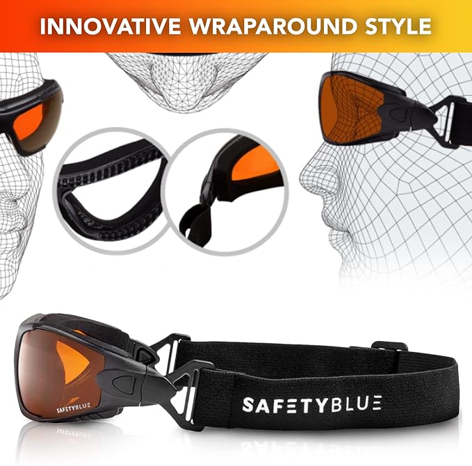 Sleep Savior Deluxe Amber Lens Glasses - Block Blue & Green Light, Boost Melatonin, Enhance Sleep Quality, Reduce Eye Strain, Interchangeable Strap, Padded for Ultimate Comfort